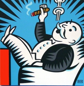Monopoly man kicks back and enjoys a cigar.